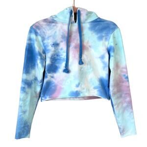 Wildfox Painted Sky Blue Pink Tie Dye Cropped Hoodie